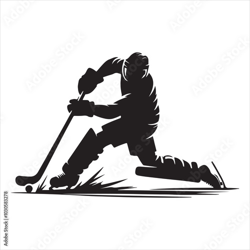 Hockey Stick Mastery Silhouette of a Player Striking  , black colour vactor 