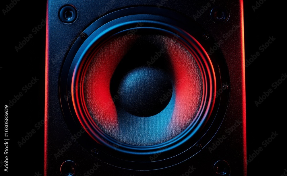 Fototapeta premium Colorful close up of a speaker cone illuminated by vibrant LED lights at a sound event