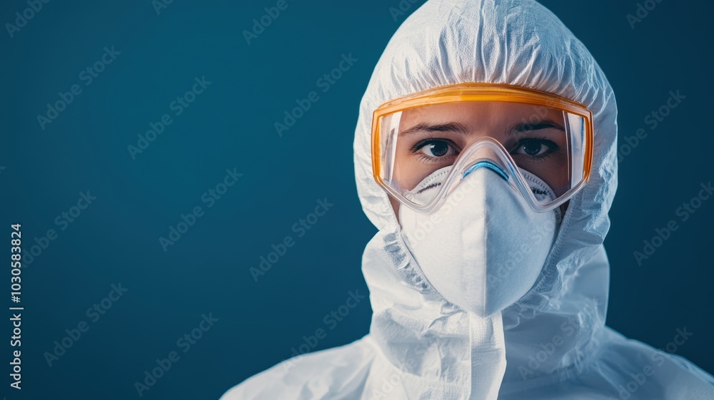 Person in protective suit and mask Person in protective suit and mask