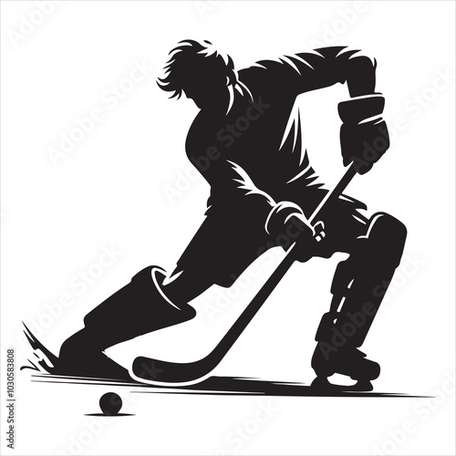 Hockey Stick Mastery Silhouette of a Player Striking  , black colour vactor 