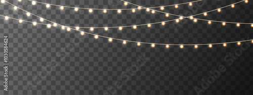 The Christmas garlands are available in a transparent vector background format. This set of Christmas glowing garlands is suitable for use in advertising invitations, web banners and postcards. 