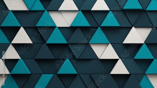 Abstract geometric background with teal and white triangles.