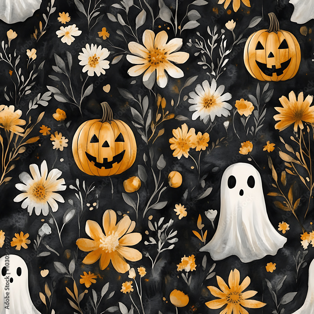 Halloween, seamless pattern, a celebration of the end of the harvest season and preparation for the darker part of the year. Halloween, seamless pattern, a celebration of the end of the harvest season and preparation for the darker part of the year.