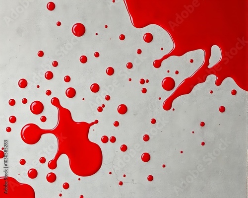 a close up of a red and white paint splattered on a wall. photo