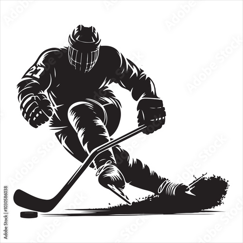 Hockey Stick Mastery Silhouette of a Player Striking  , black colour vactor 