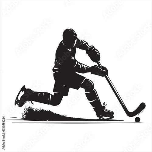 Hockey Stick Mastery Silhouette of a Player Striking  , black colour vactor 