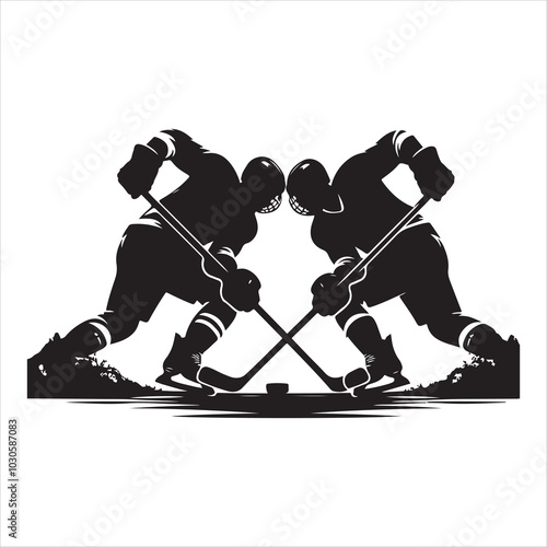 Hockey Stick Mastery Silhouette of a Player Striking  , black colour vactor 