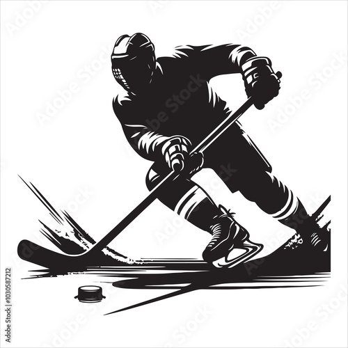 Hockey Stick Mastery Silhouette of a Player Striking  , black colour vactor 