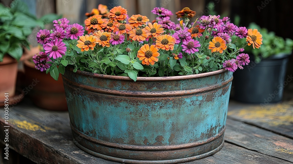 Antique Copper Watering Can as Flower Holder Antique Copper Watering Can as Flower Holder