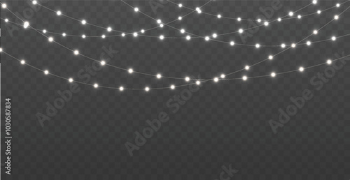 The Christmas garlands are available in a transparent vector background format. This set of Christmas glowing garlands is suitable for use in advertising invitations, web banners and postcards. 