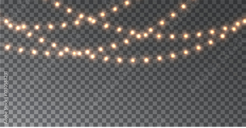 The Christmas garlands are available in a transparent vector background format. This set of Christmas glowing garlands is suitable for use in advertising invitations, web banners and postcards. 