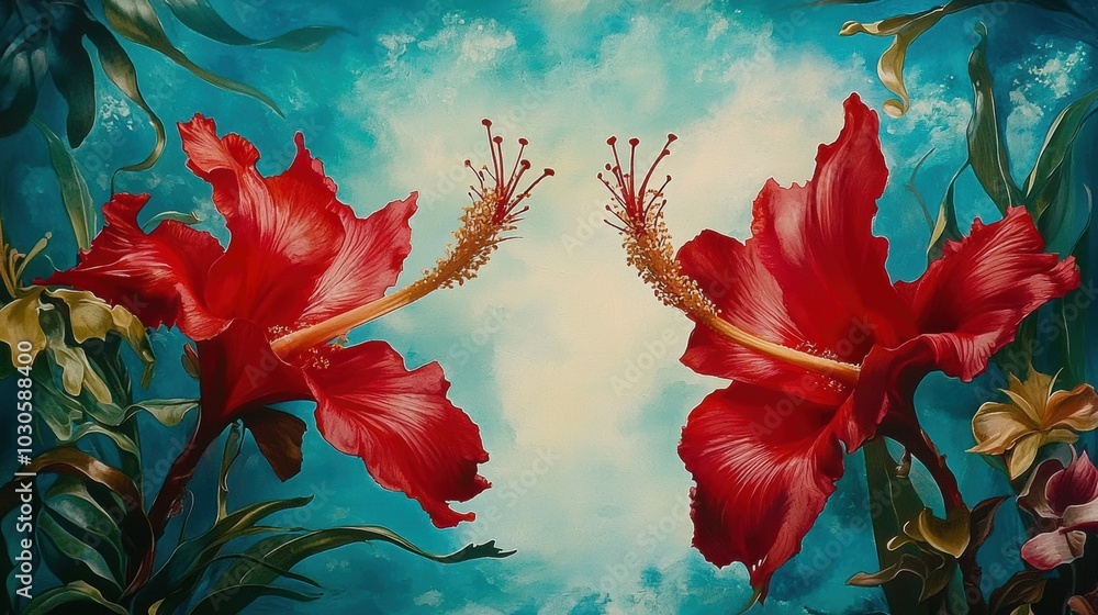 Vibrant Red Hibiscus Flowers Against a Bright Background Vibrant Red Hibiscus Flowers Against a Bright Background