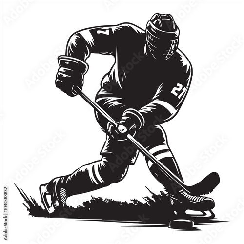 Hockey Stick Mastery Silhouette of a Player Striking  , black colour vactor 