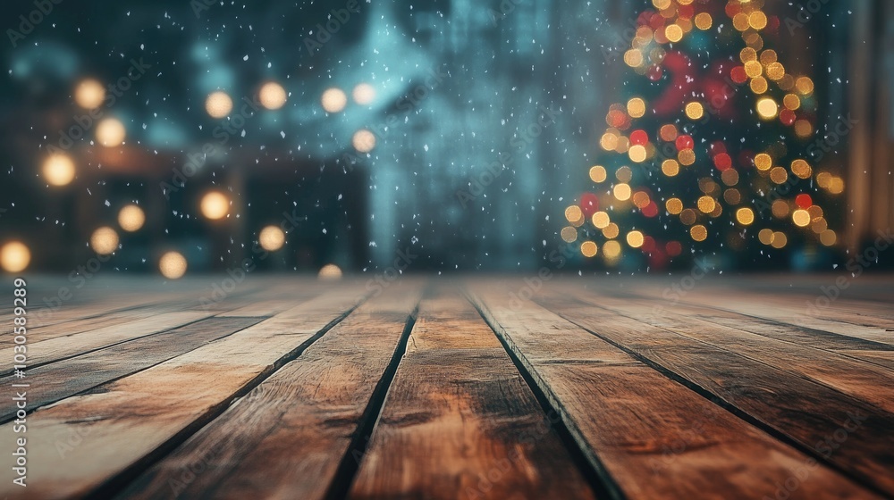 Digital composite of Wooden floor with Christmas theme background Digital composite of Wooden floor with Christmas theme background