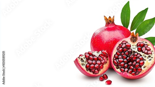 Fresh Pomegranate Cut on White Background