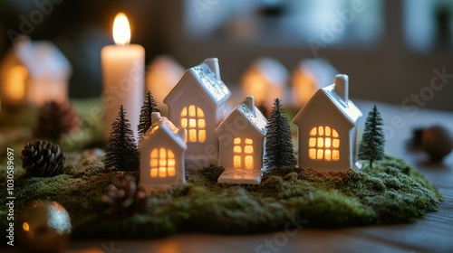 Wallpaper Mural Cozy ceramic house glowing warmly amidst candles and evergreen decorations for the holiday season Torontodigital.ca