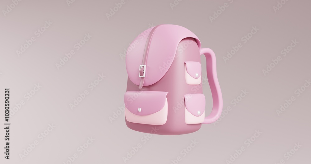 cute cartoon pink backpack. back to school concept. 3d rendering cute cartoon pink backpack. back to school concept. 3d rendering