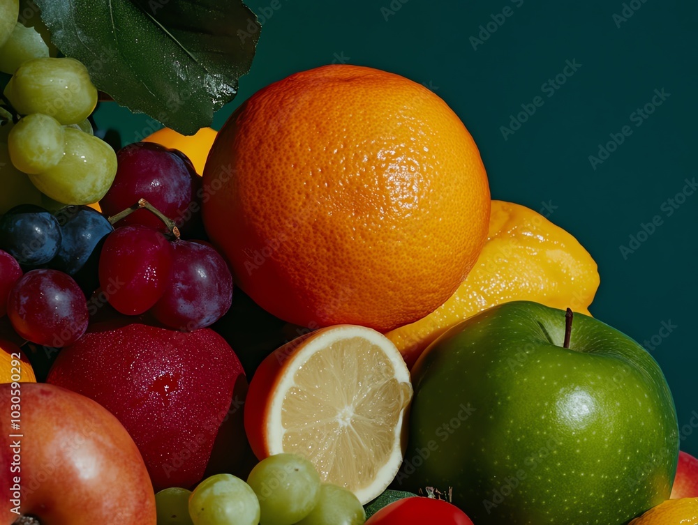 Tilted angle view of vibrant fruits and vegetables, showcasing their textures in macro photography, health and wellness narrative, inspiring freshness Tilted angle view of vibrant fruits and vegetables, showcasing their textures in macro photography, health and wellness narrative, inspiring freshness