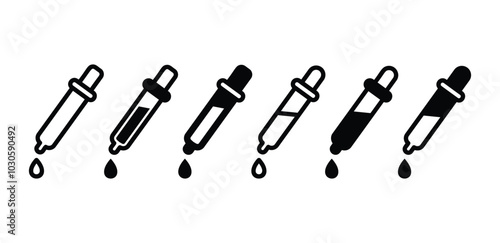 set of pipette dropper icon symbol sign vector design black white color simple flat illustration collection isolated