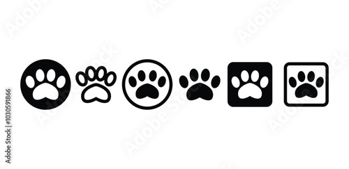 set of paw icon symbol sign vector design black white color simple outline black fill illustration collection isolated