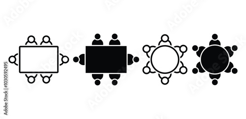 set of people at the table meeting room business icon symbol sign vector design black white color illustration collection isolated