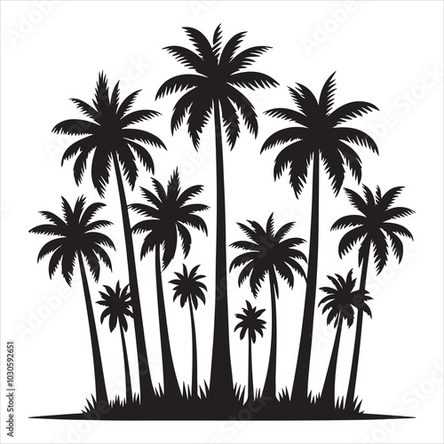 Island Vibes Graceful Coconut Palm Silhouette  , black colour vactor 