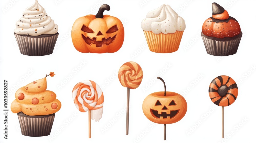Collection of Halloween sweet candy cupcake cookie lollipop toffee apple on cutout file. Many different design. Mockup template for artwork design Collection of Halloween sweet candy cupcake cookie lollipop toffee apple on cutout file. Many different design. Mockup template for artwork design