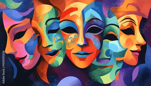 Vibrant and multicolored drama masks