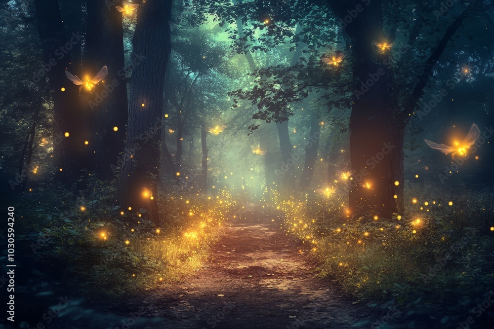 With sparkling pixie dust and enchanting creatures, this magical forest clearing is filled with wonder With sparkling pixie dust and enchanting creatures, this magical forest clearing is filled with wonder