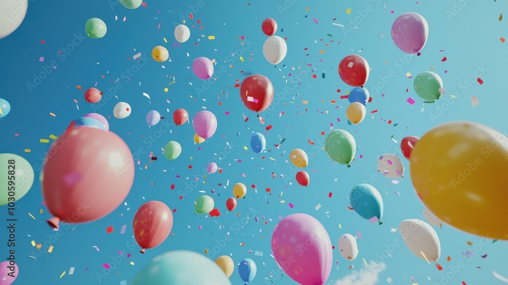 Balloons flying in blue sky Balloons flying in blue sky