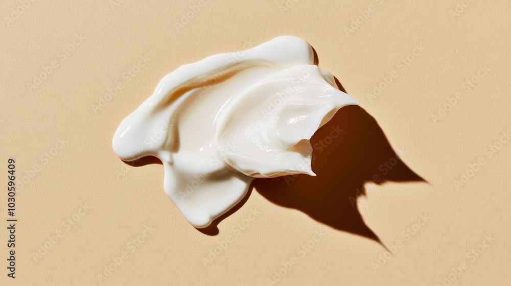 Naklejka premium White cosmetic cream lotion moisturizer swatch smear smudge isolated on beige background, top view