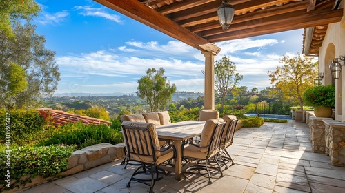 127. An open-air patio with an empty dining set and view