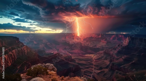 A lightning storm over the grand canyon national park.