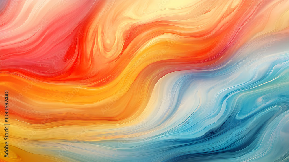 Abstract Painting with Wavy Lines of Red, Yellow, and Blue Colors Abstract Painting with Wavy Lines of Red, Yellow, and Blue Colors