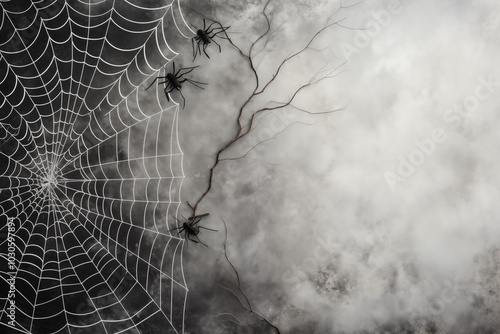 A white cobweb by drawing on background, Halloween party decorations concept photo