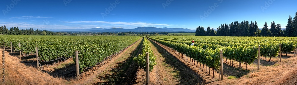 Vineyard Rows With Mountain View. Vineyard Rows With Mountain View.