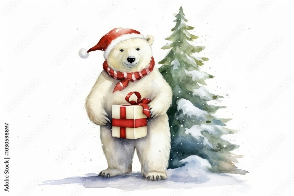 Polar bear carry a gift box christmas mammal animal. Polar bear carry a gift box christmas mammal animal.