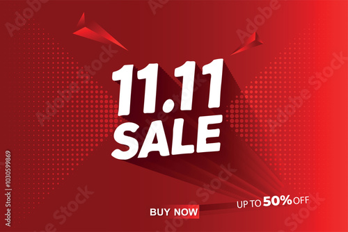 11.11 Sale  upto50%off  with Red Colour background , 11.11 Sale Shopping Poster , 11,11 Sales banner template design for social media and website. Special Offer 11,11 Sale campaign or promotion.
