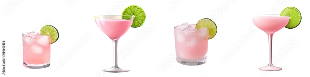 A Cosmopolitan in Martini Glass isolated on a transparent background. Stock photo.