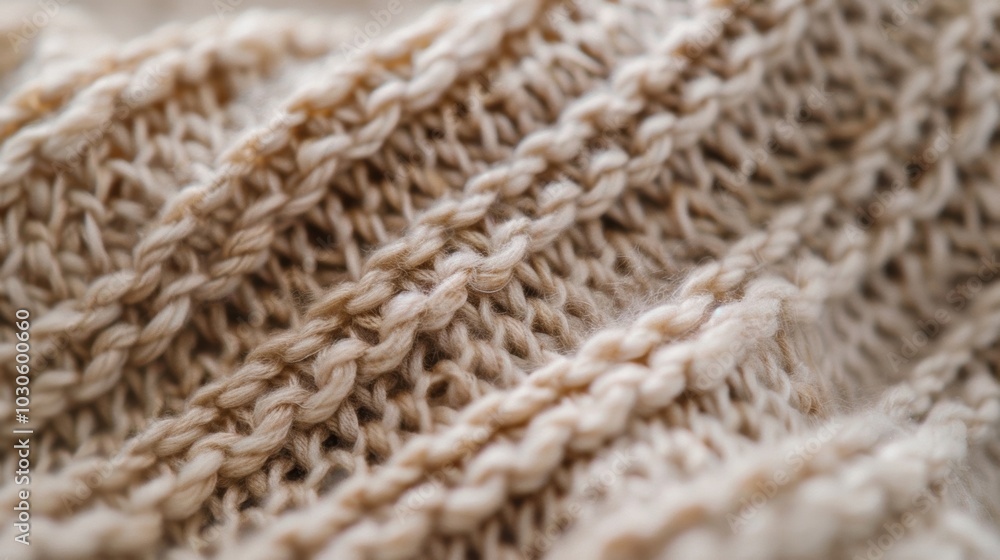 The intricate pattern of the knit work on a sustainable cashmere sweater is visible in a closeup with each stitch carefully exeed by hand. The unparalleled softness and warmth of this The intricate pattern of the knit work on a sustainable cashmere sweater is visible in a closeup with each stitch carefully exeed by hand. The unparalleled softness and warmth of this
