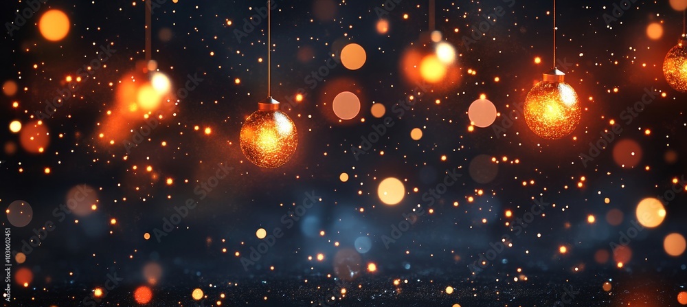 Obraz premium Glowing Christmas Lights with Shiny Particles on a Deep Blue Background. Perfect for Festive Designs