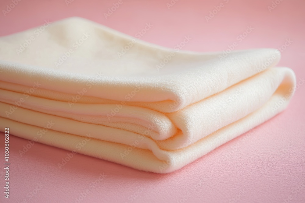 A Soft White Blanket Folded on a Pink Background