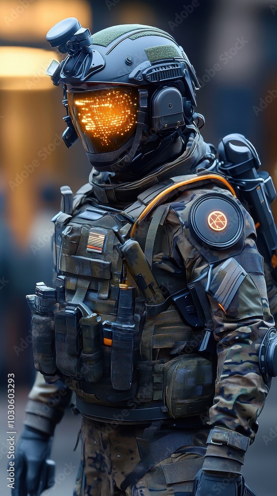 Stealth soldier in urban warzone, cloaked in adaptive camo suit, high-tech warfare Stealth soldier in urban warzone, cloaked in adaptive camo suit, high-tech warfare