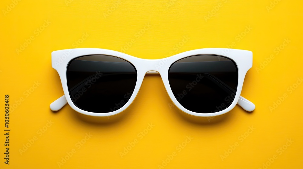 White Sunglasses on a Yellow Background White Sunglasses on a Yellow Background