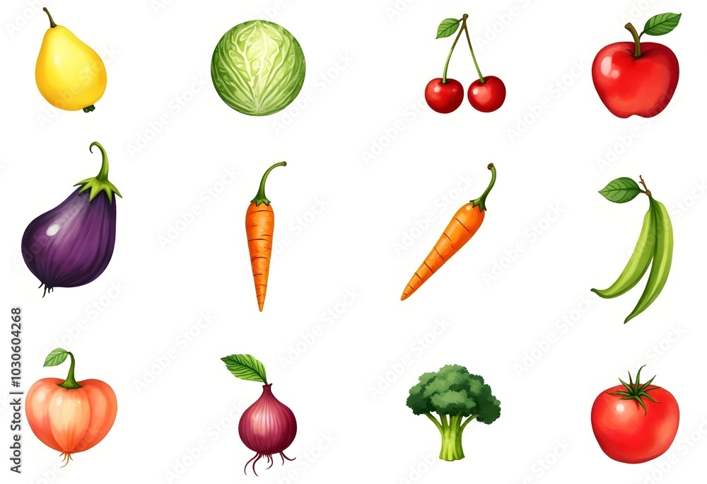 Vector set of ripe vegetables and fruits isoleted on white background.
Vector set of ripe vegetables and fruits isoleted on white background.