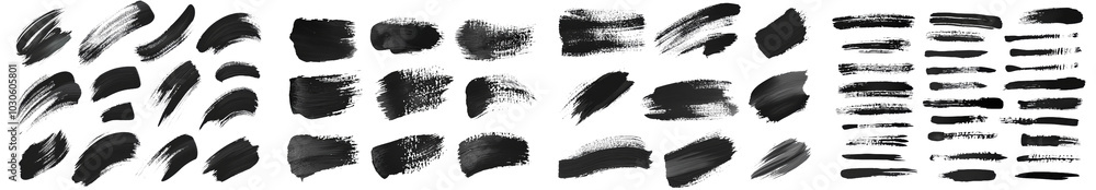 Isolated on transparent background, a collection of black paint brush strokes Isolated on transparent background, a collection of black paint brush strokes