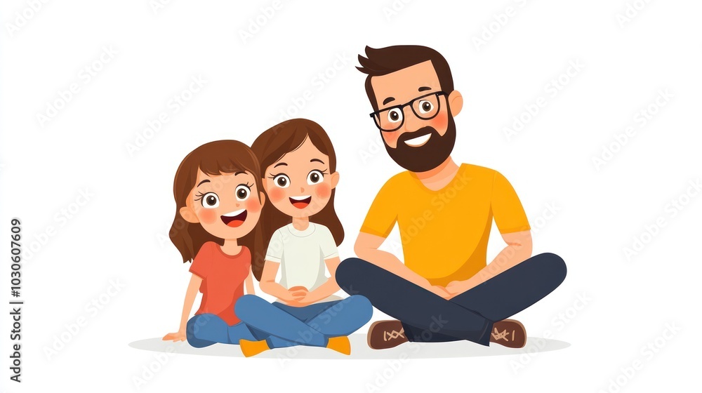 Abstract art of the closeness of a happy family of three sitting on the floor reflects the harmony of the household on a white background Abstract art of the closeness of a happy family of three sitting on the floor reflects the harmony of the household on a white background