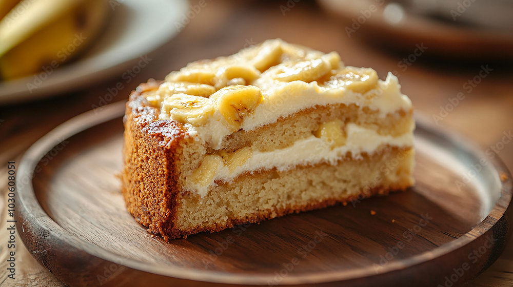 Slice of homemade banana cake with soft fluffy texture Slice of homemade banana cake with soft fluffy texture