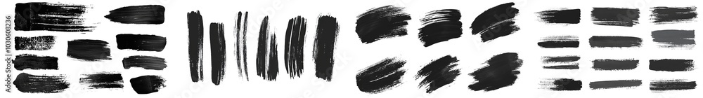 The modern collection or set of artistic black paint, ink or acrylic hand made creative brush stroke backgrounds isolated on white are considered grungy or grungy art, education abstract elements The modern collection or set of artistic black paint, ink or acrylic hand made creative brush stroke backgrounds isolated on white are considered grungy or grungy art, education abstract elements