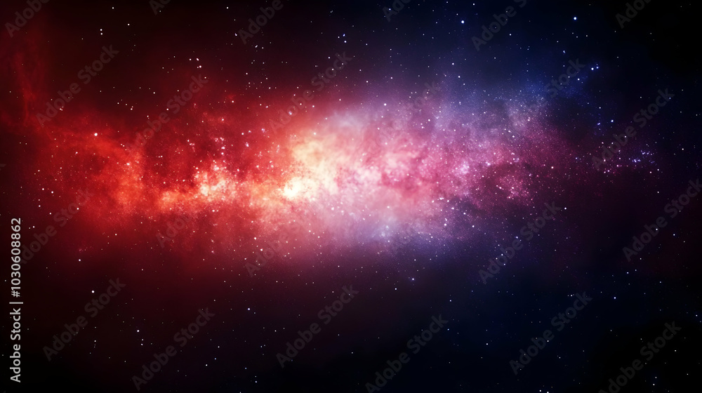 Obraz premium A Vibrant Cosmic Nebula with Red, Yellow, and Blue Hues, Illuminating the Dark Space with a Beautiful Cosmic Glow